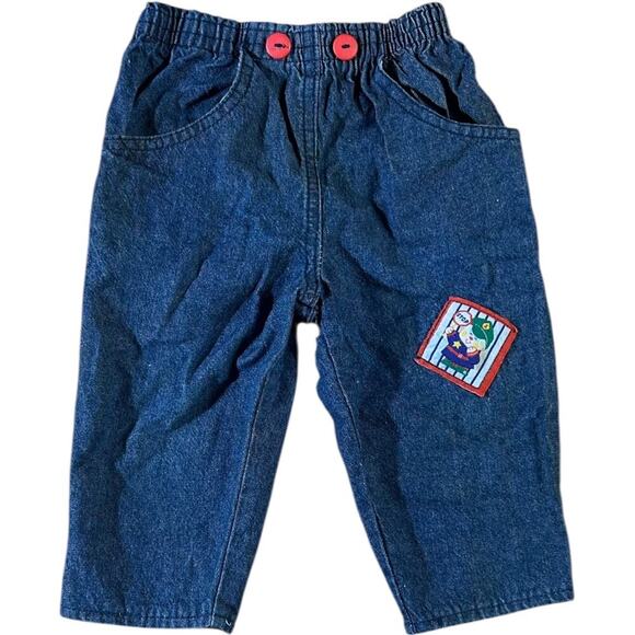 Police Officer Patch 1980’s Button Denim Pull Up Jeans - Picture 1 of 3